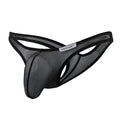 Black mesh joe snyder maxi bulge thong with black trim and visible brand label