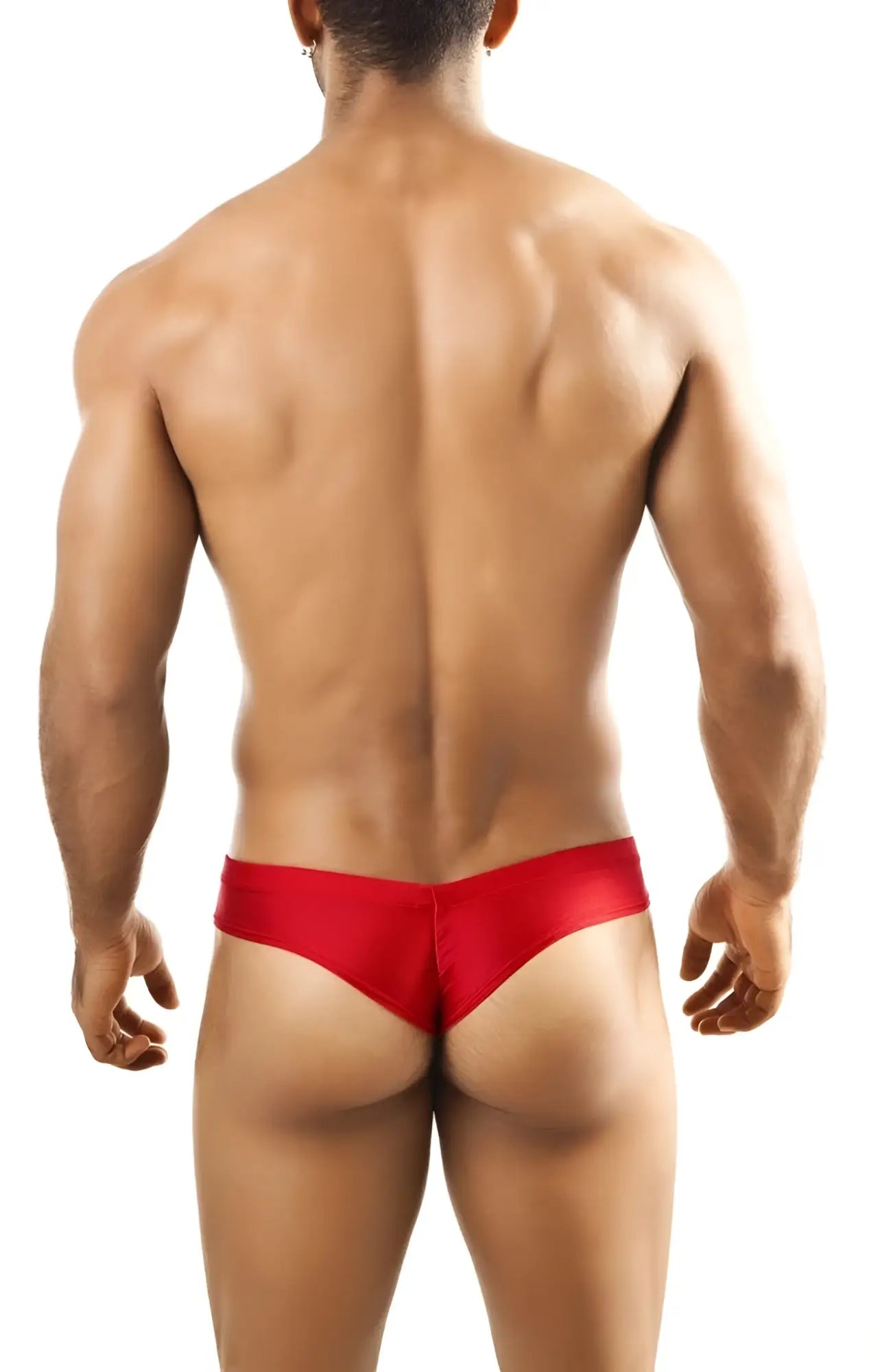 Joe Snyder mini cheek red shiny fabric briefs showcasing a bold and sleek design for confident wear