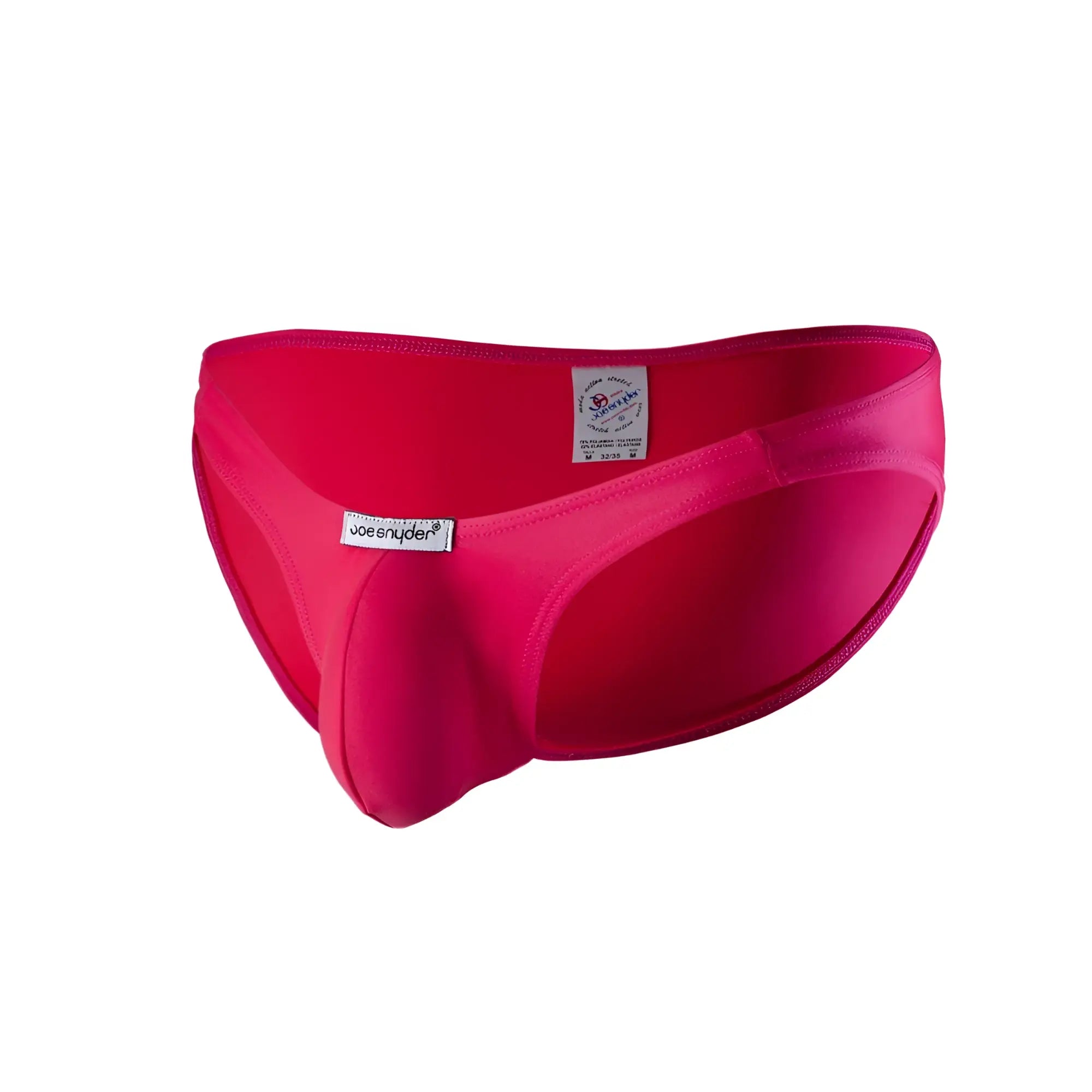 Bright pink joe snyder polyester bulge full bikini briefs with a smooth form-fitting design for men