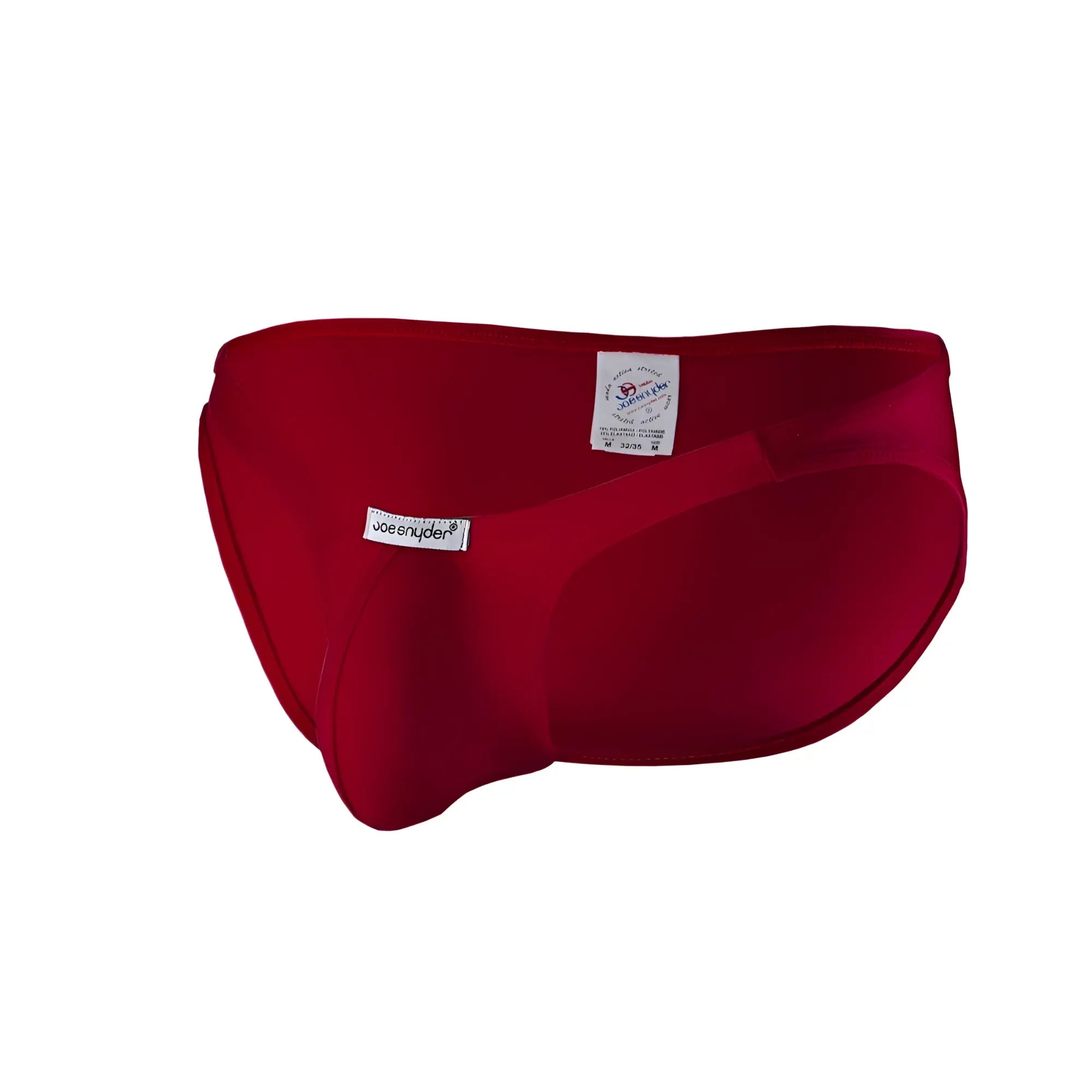 Red joe snyder polyester bulge full bikini swim trunks with a sleek form-fitting design and smooth fabric