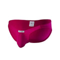 Joe Snyder polyester bulge full bikini swim trunks in bright fuchsia with sleek form fitting design for men