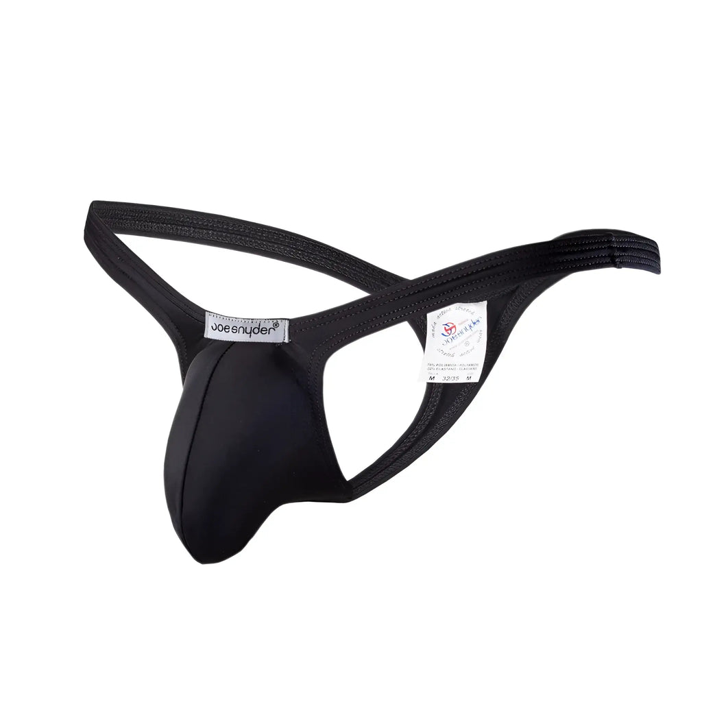 Black joe snyder polyester bulge tanga thong made of smooth stretchy fabric with supportive contoured design