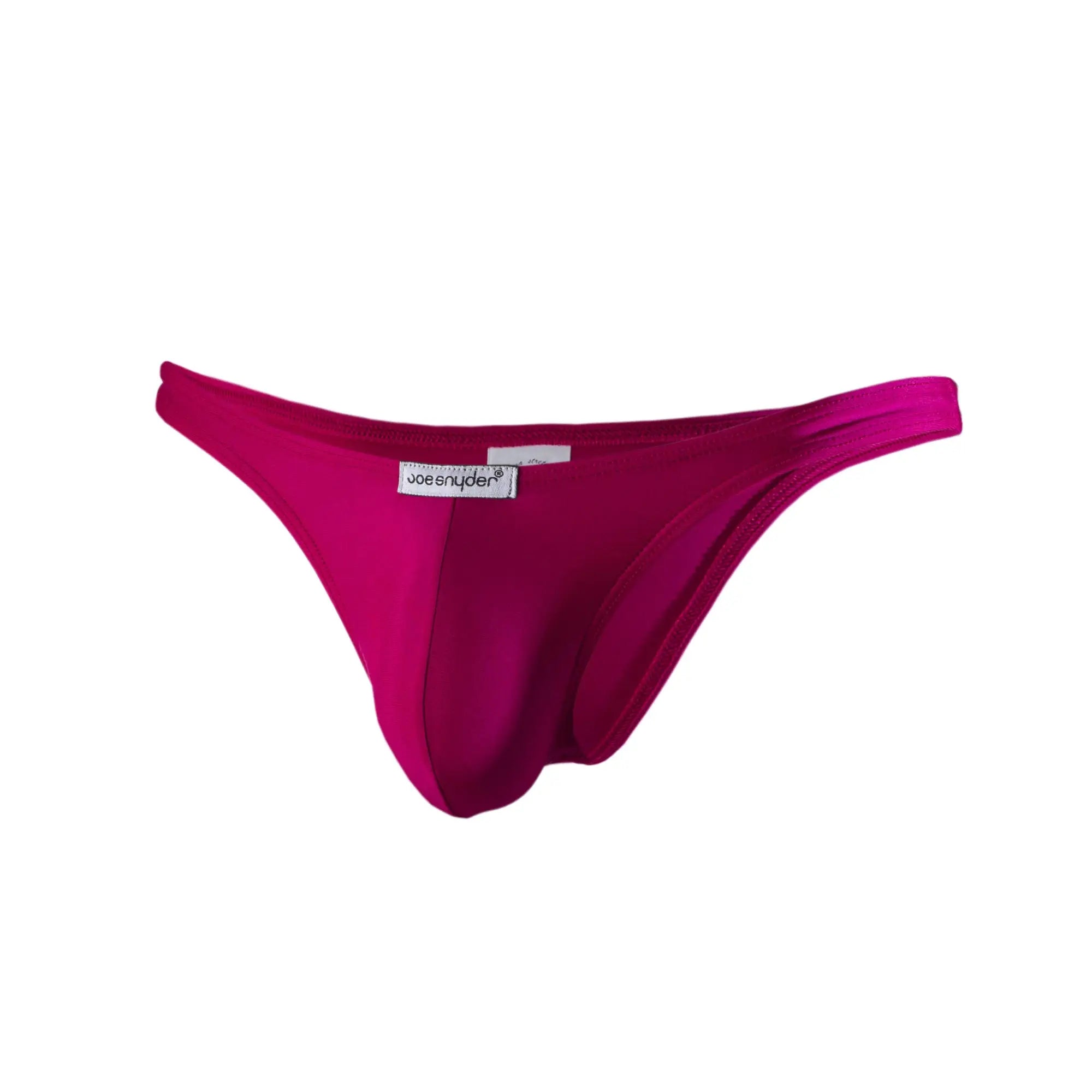 Vibrant magenta joe snyder thong made of smooth stretchy polyester fabric with a sleek form-fitting design