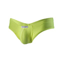 Bright lime green joe snyder polyester mini cheek men’s briefs made of smooth stretchy fabric with contoured design