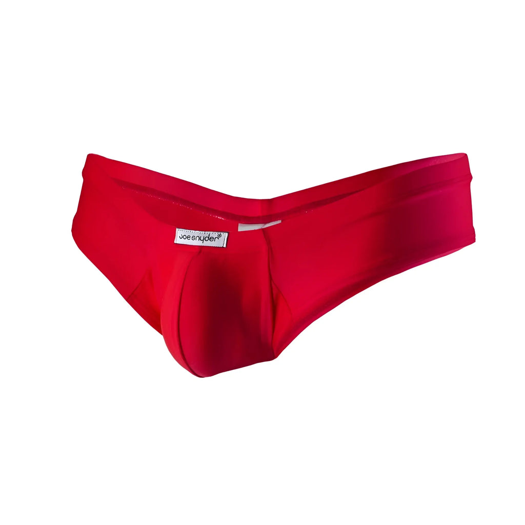 Vibrant red joe snyder polyester mini cheek briefs with smooth form-fitting fabric and sleek minimalist design