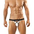 White and black joe snyder pride frame jock strap with crisscross design thong style one size underwear and swimwear