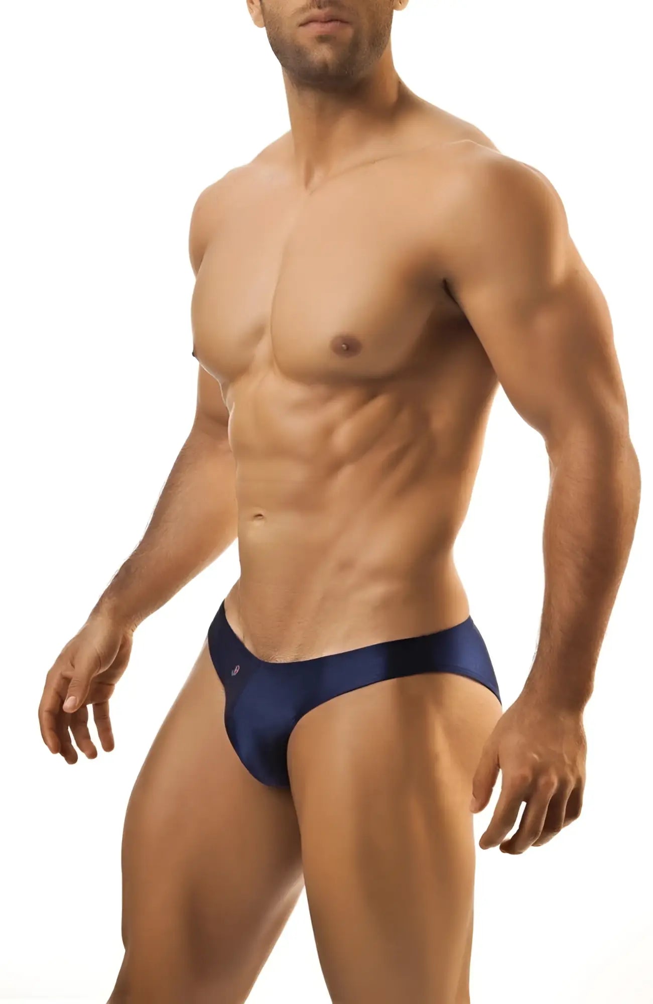 Navy blue satin briefs joe snyder print bikini classic featuring a smooth shiny finish and classic bikini cut