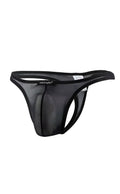 Black mesh thong by joe snyder with solid black elastic waistband and trim showing front side