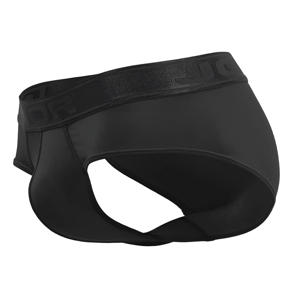 Black jockey element briefs in smooth stretchy fabric with subtle logo on waistband color black front view