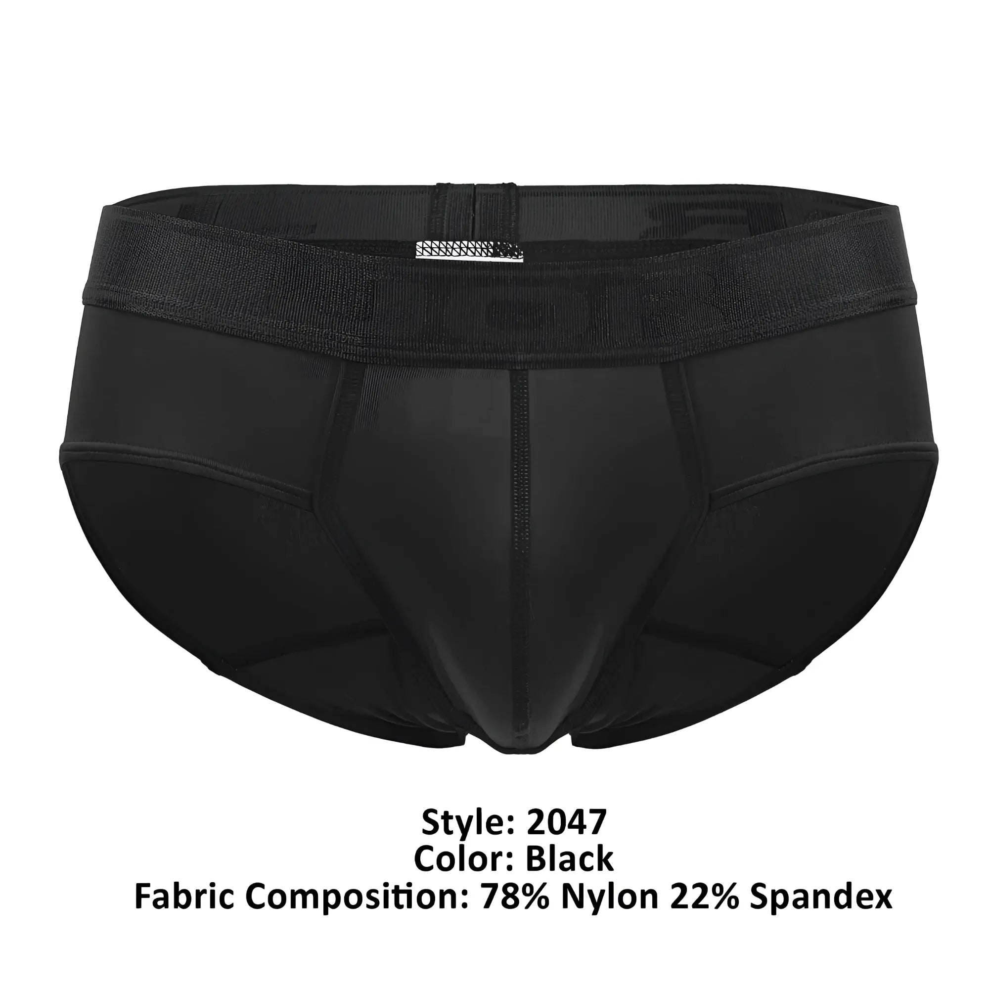 Black jor 2047 element briefs made of 78 nylon 22 spandex with textured waistband and metallic logo