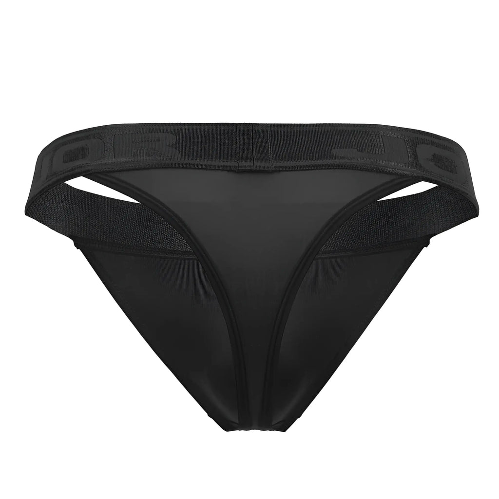 Black jor 2050 element thong briefs with wide textured elastic waistband and embossed branding for athletic use