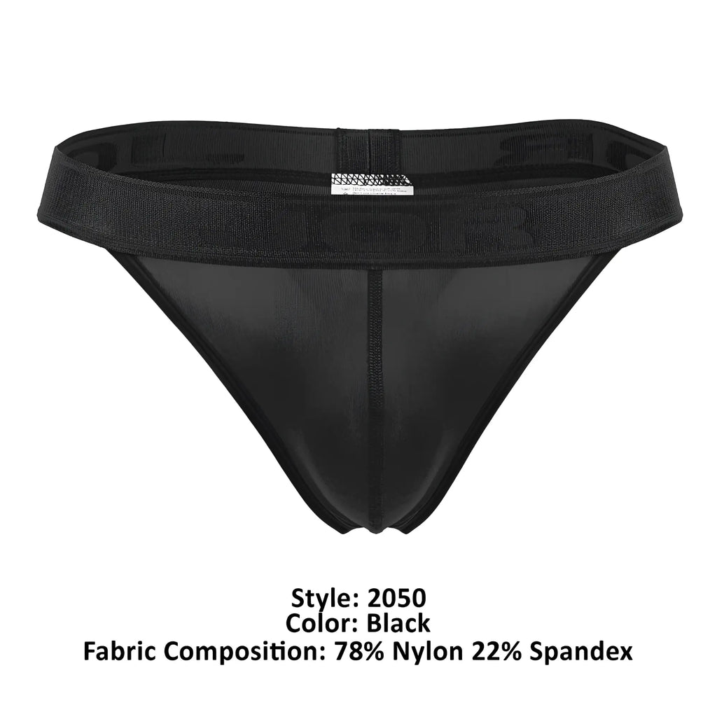 Black JOR 2050 Element thong with textured waistband made of 78% nylon and 22% spandex shown from the back