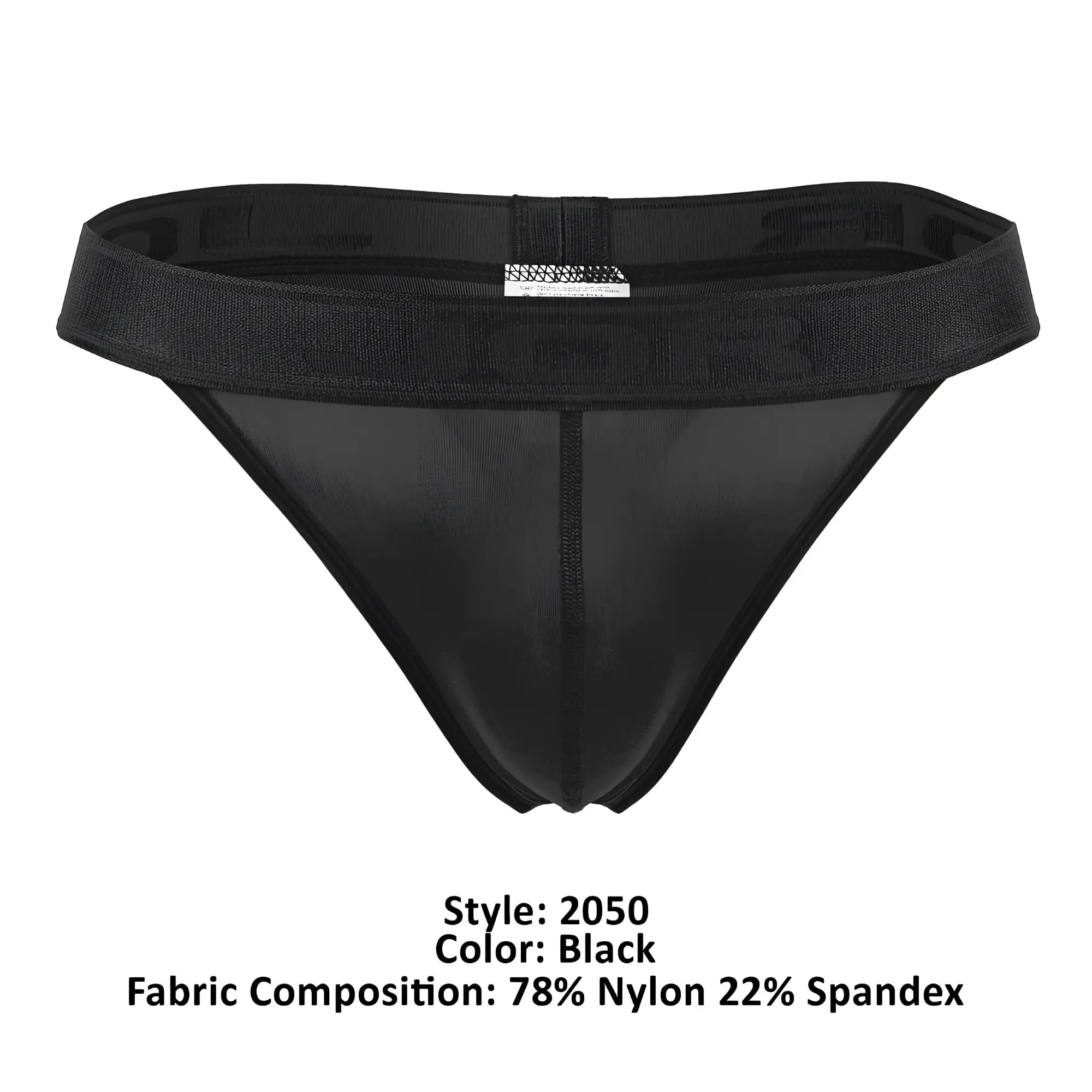 Black JOR 2050 Element thong with textured waistband made of 78% nylon and 22% spandex shown from the back