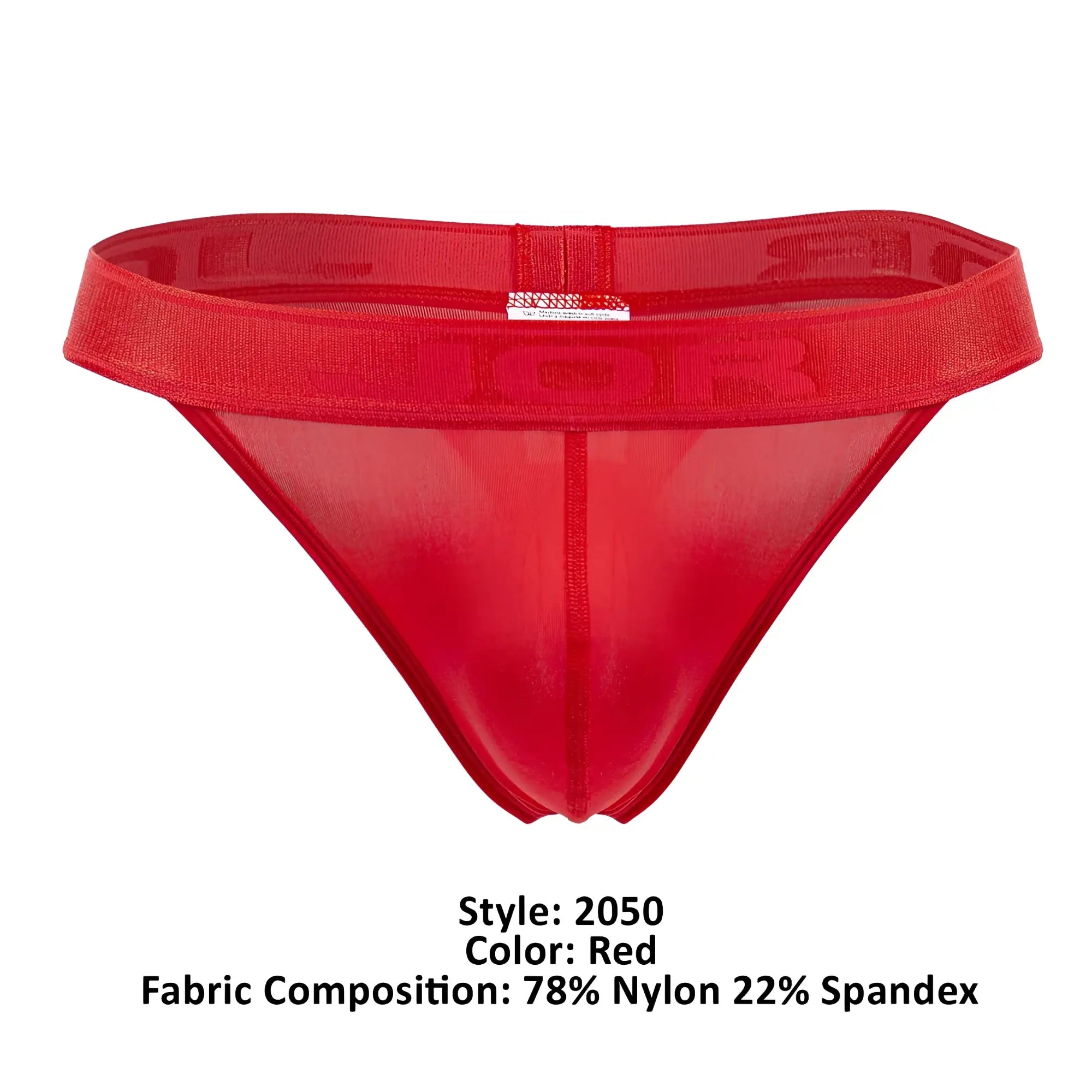 Red sheer nylon and spandex briefs with bold dior logo embroidered on waistband jor 2050 element thongs color red