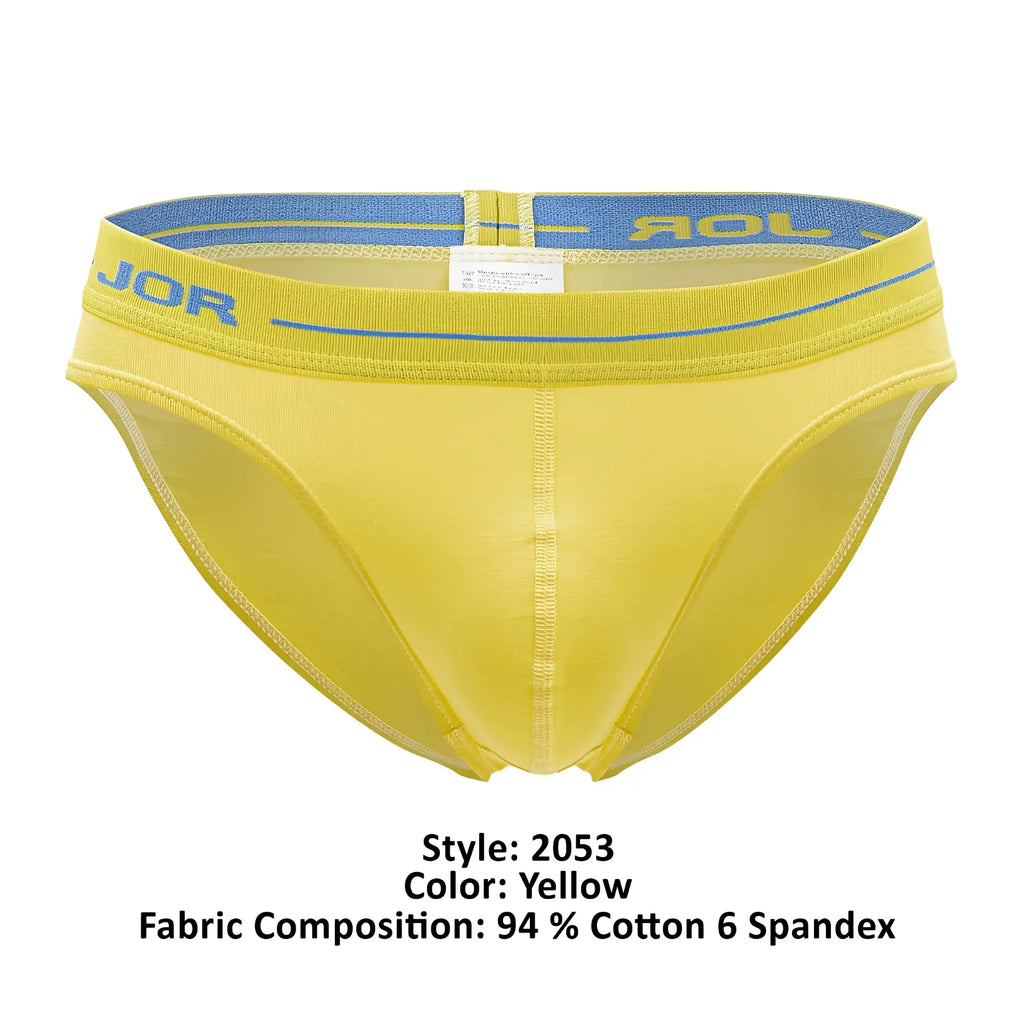 Yellow jor 2053 daily bikini briefs with a blue waistband and subtle stitching details