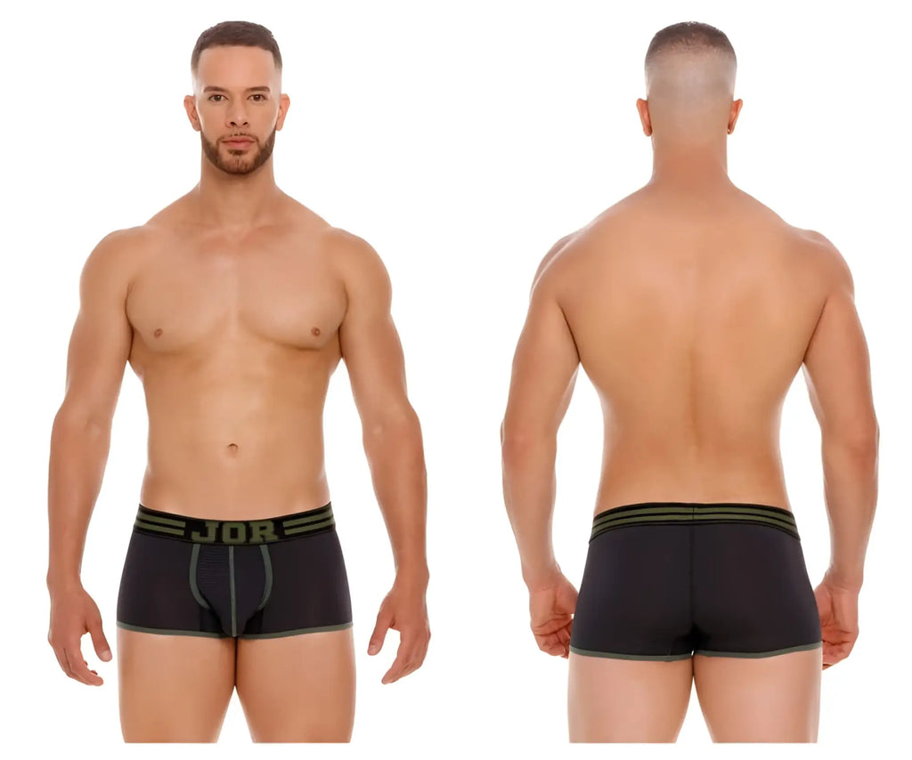 Black jor 2056 college trunks boxer briefs with olive green trim and subtle textured pattern for comfortable wear
