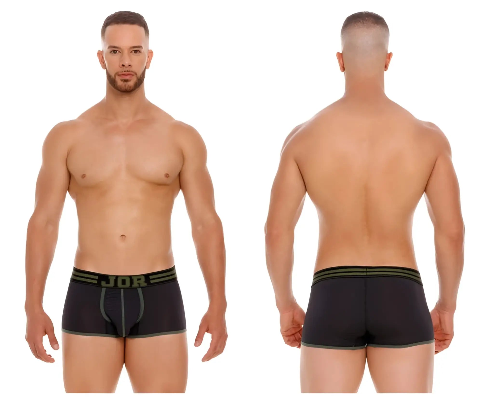 Black jor 2056 college trunks boxer briefs with olive green trim and subtle textured pattern for comfortable wear