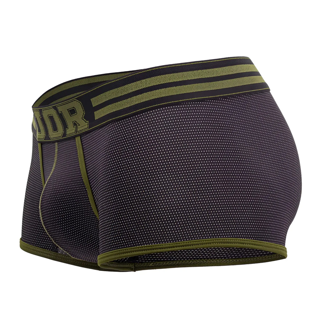 Dark gray udr boxer briefs with olive green trim and dotted texture in jor 2056 college trunks black color