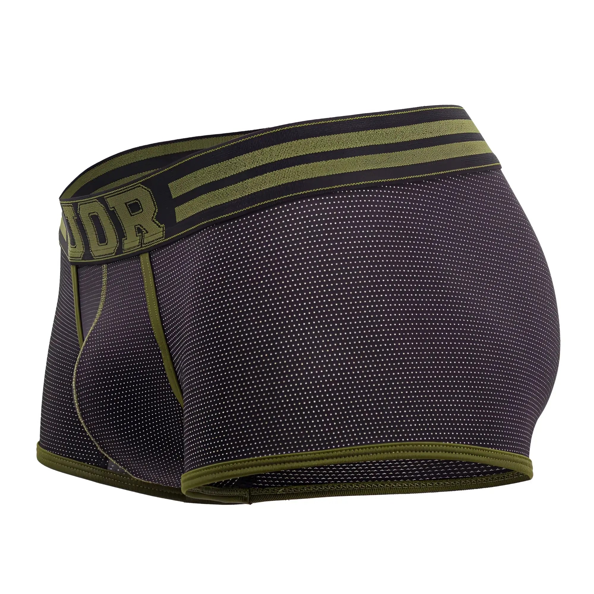 Dark gray udr boxer briefs with olive green trim and dotted texture in jor 2056 college trunks black color
