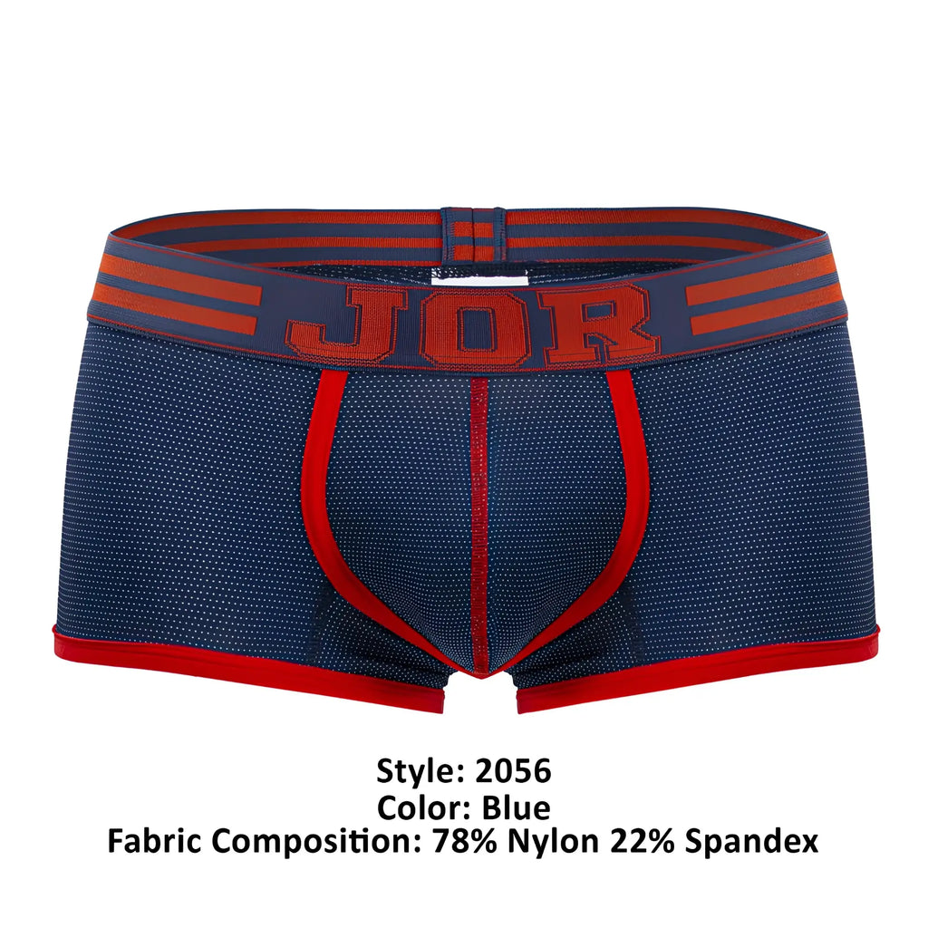 Blue jor 2056 college trunks briefs in blue with red trim made of 78 nylon and 22 spandex textured fabric