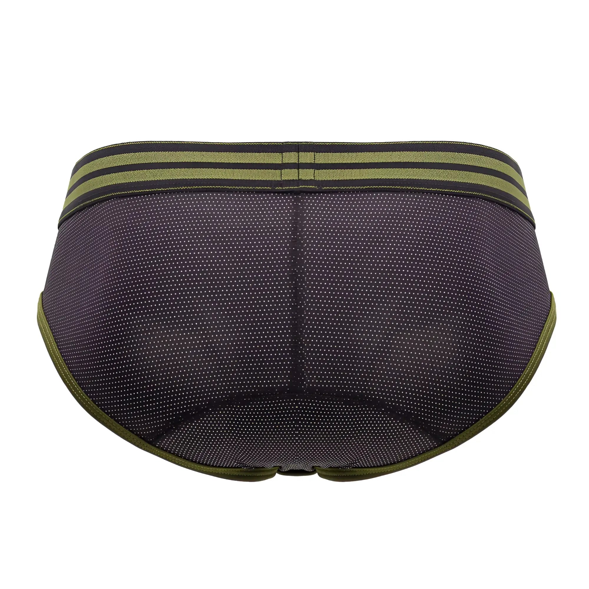 Jor 2057 college briefs in dark gray mesh with olive green trim and two horizontal waistband stripes black color