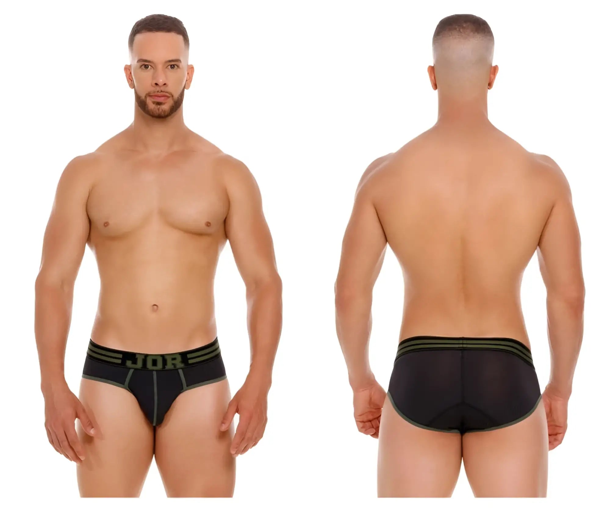 Black jor 2057 college briefs with olive green trim and textured mesh fabric for breathable comfort