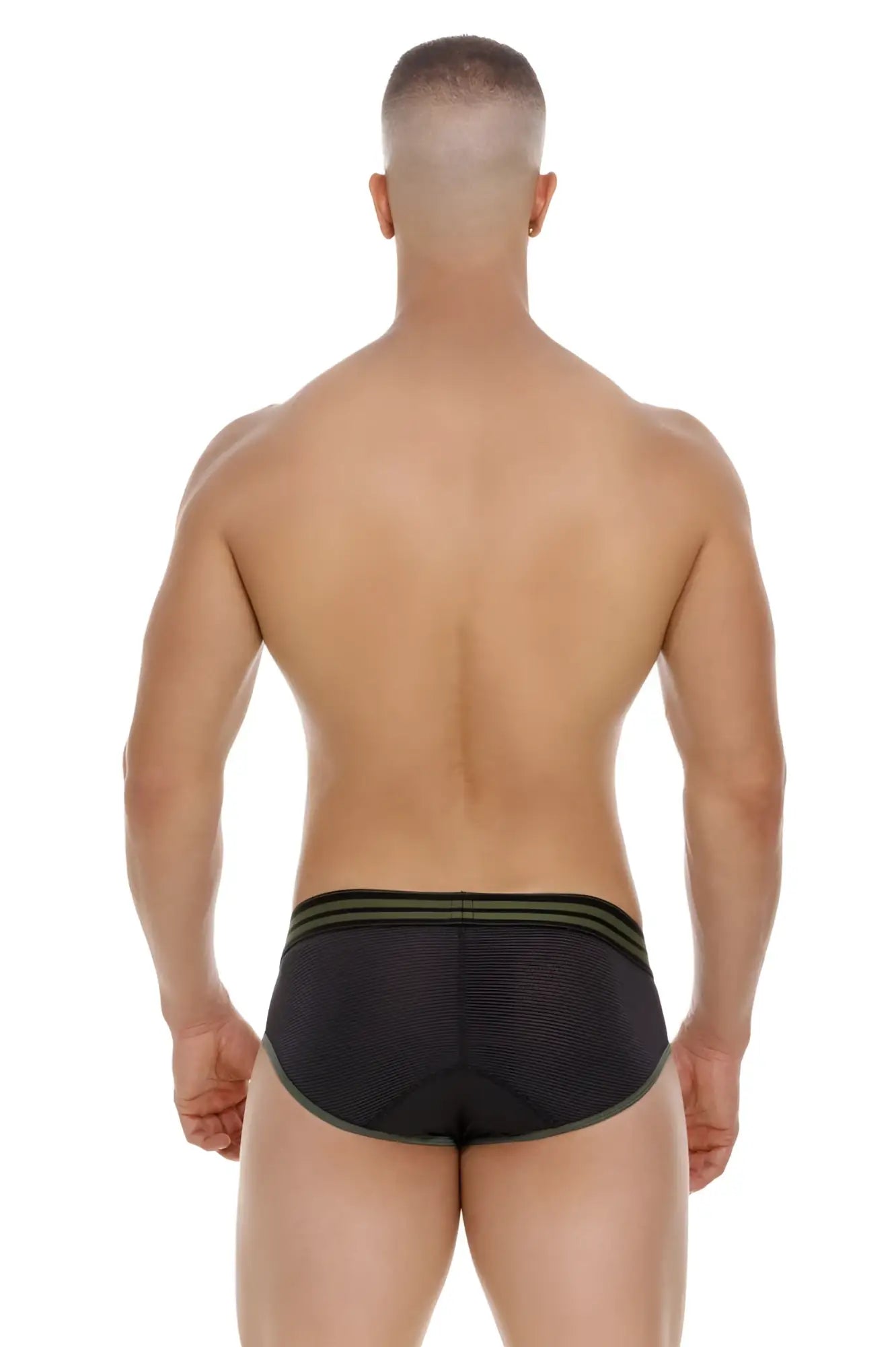 Black mesh jor 2057 college briefs with olive green trim showing front side breathable design