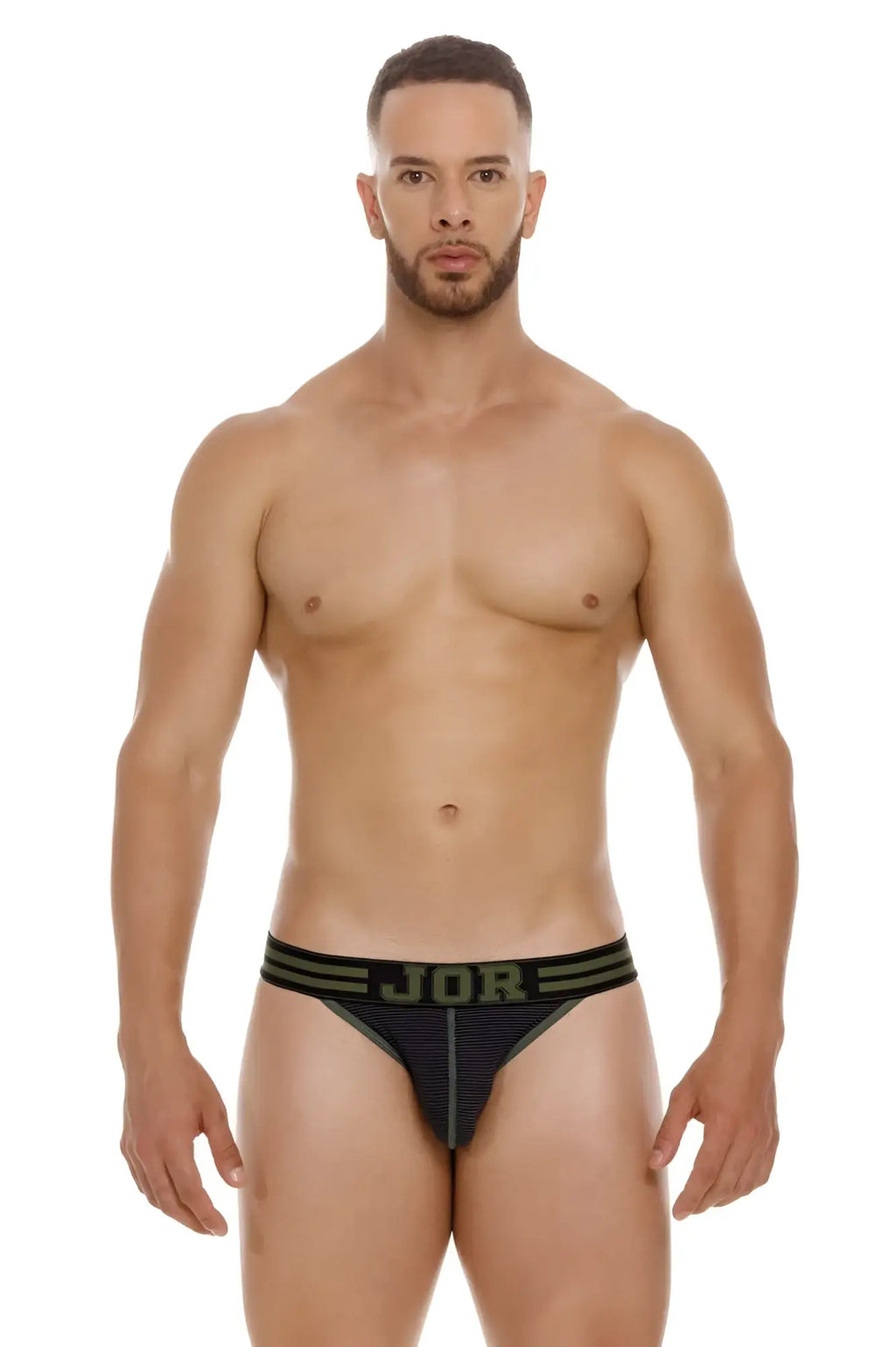 Black jor 2058 college bikini briefs with olive green stripes and lettering for comfortable everyday wear
