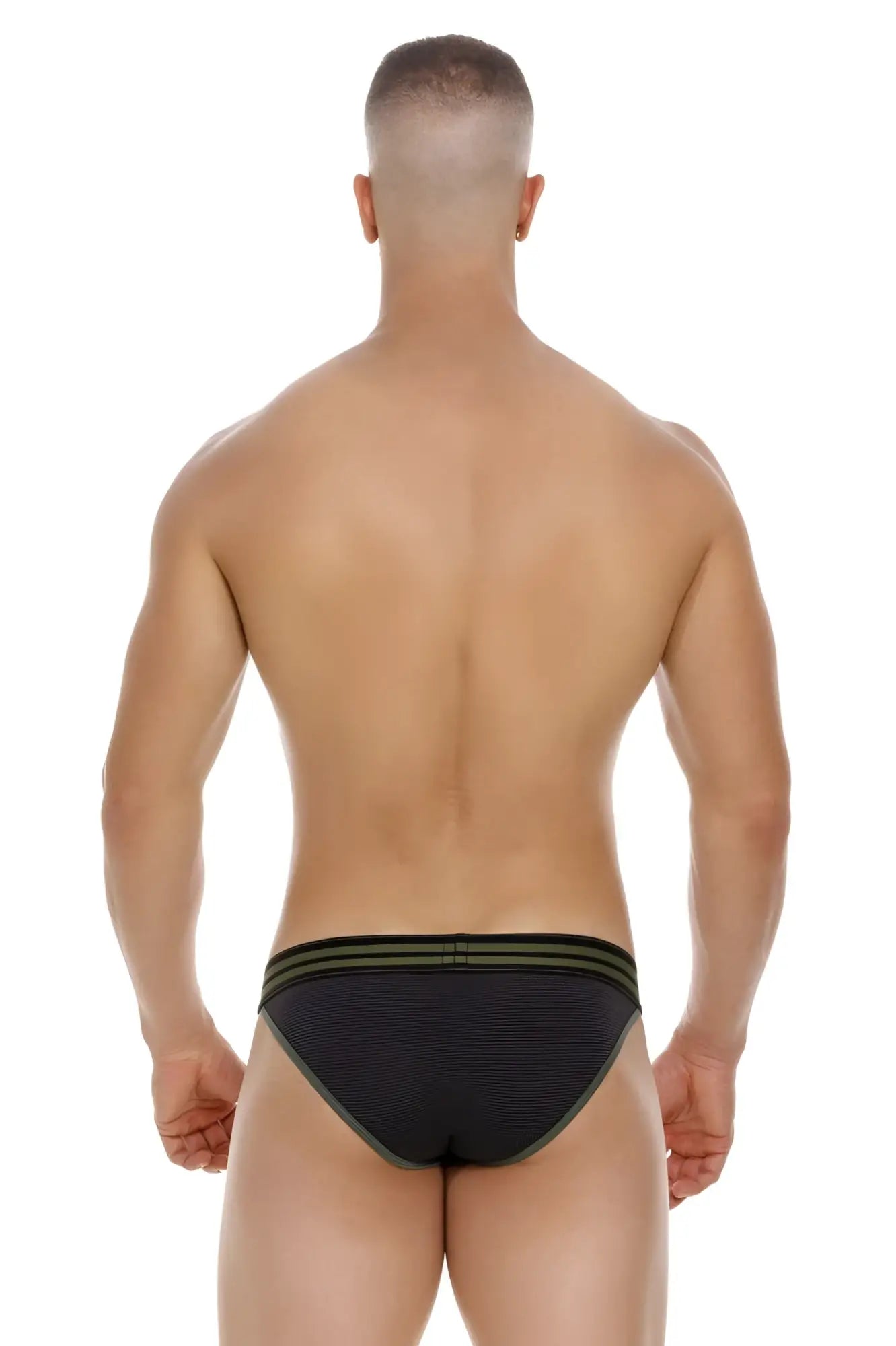 Black textured briefs with olive green trim from jor 2058 college bikini color black product front view
