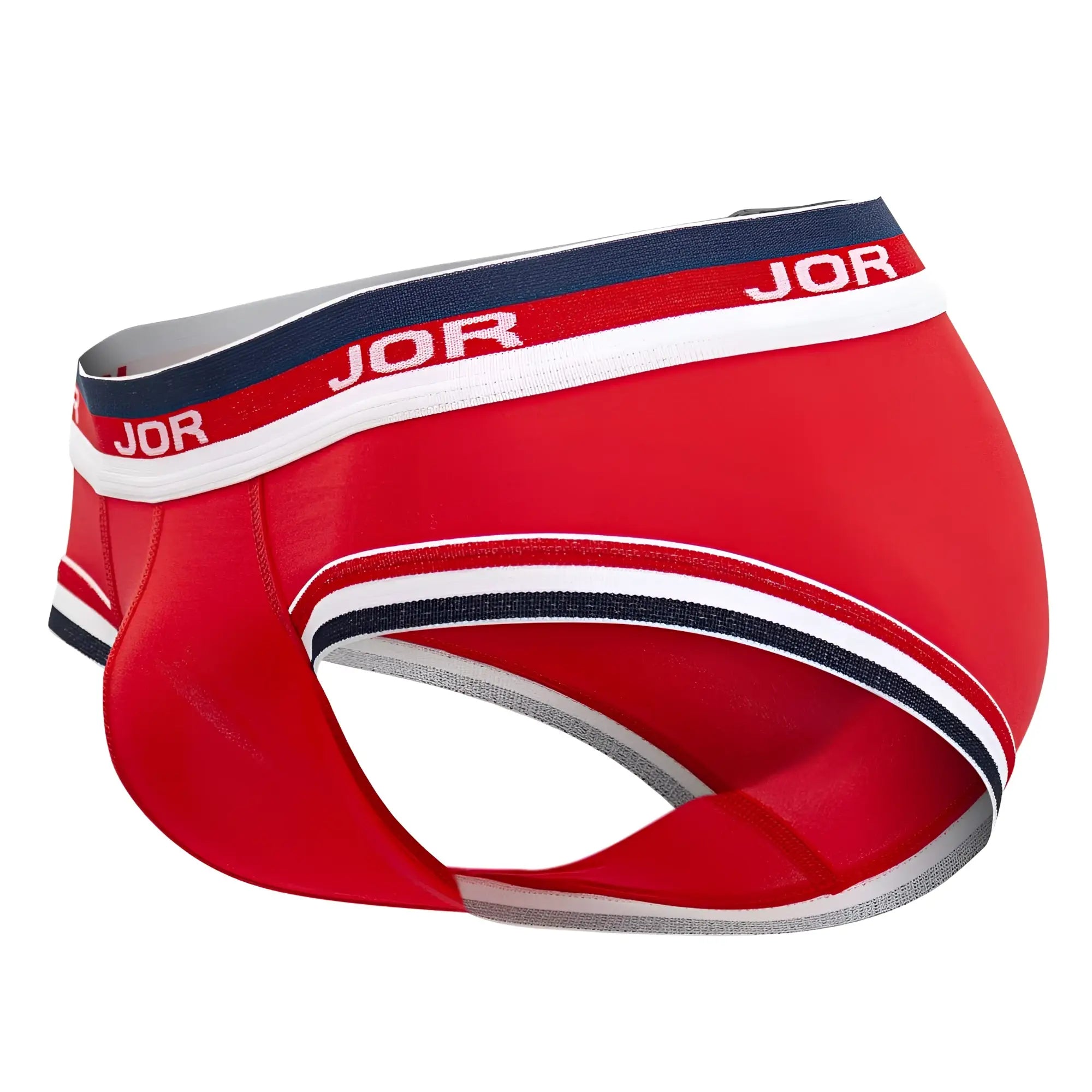 Red jor 2062 sailer briefs for men featuring red fabric with navy and white striped trim for comfortable wear