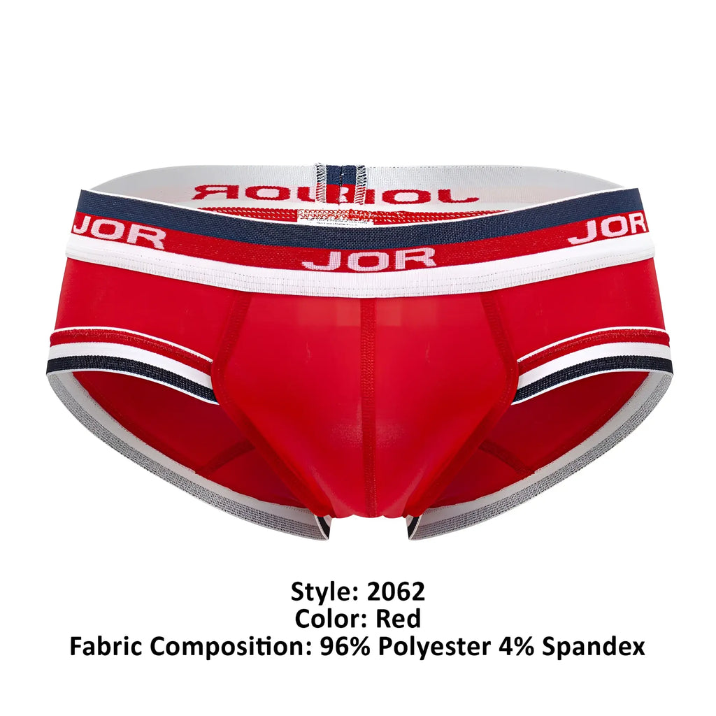 Red jor 2062 sailor briefs with white and navy striped waistband made of 96 polyester 4 spandex
