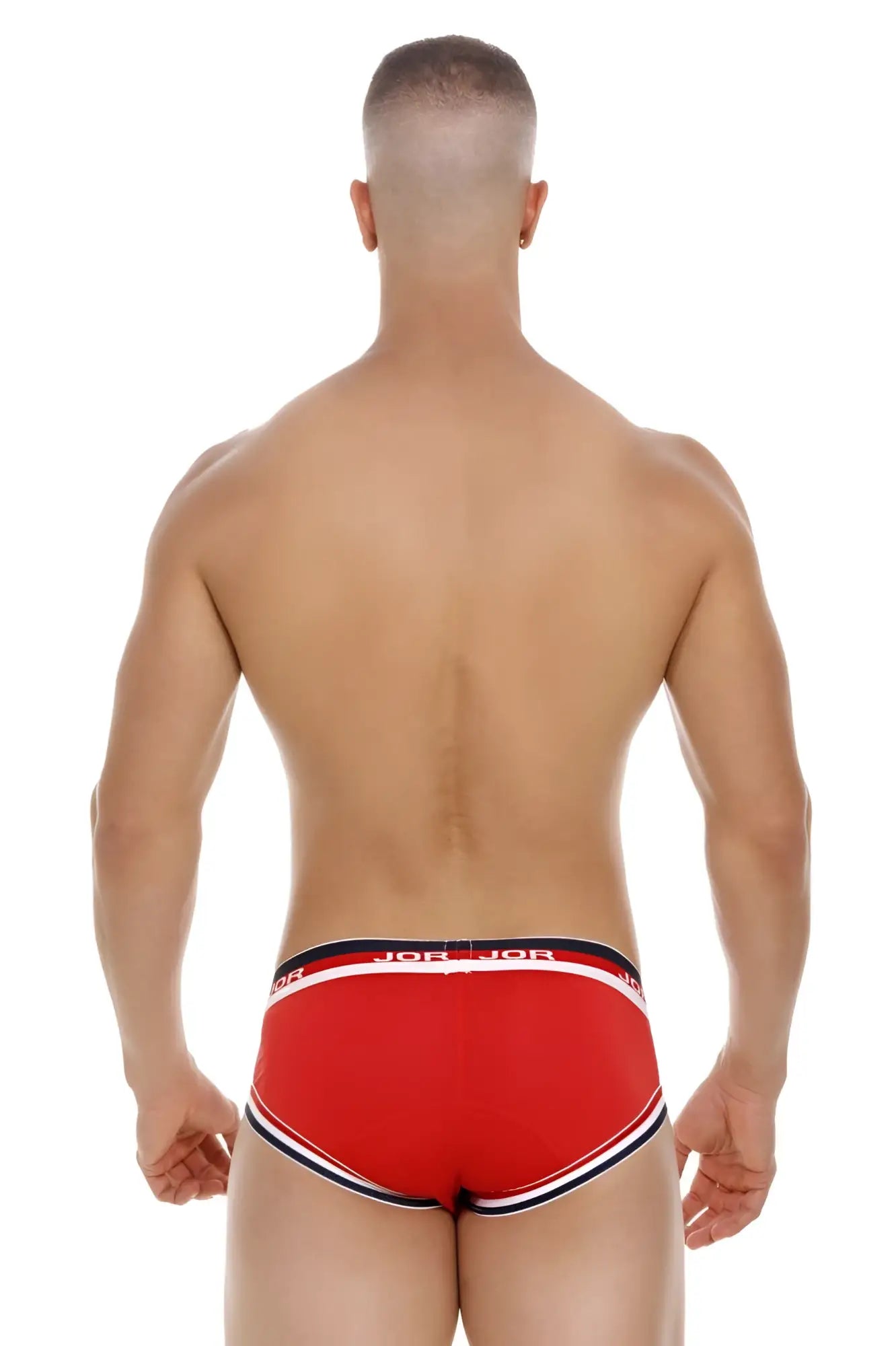 Red jor 2062 sailor briefs with white and navy trim featuring soft breathable fabric for comfortable everyday wear