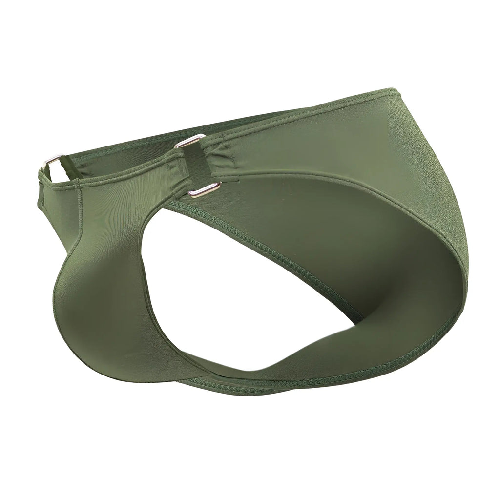 Olive green neoprene jor 2072 titan bikini swim briefs with sleek fit and silver-toned metal clasps