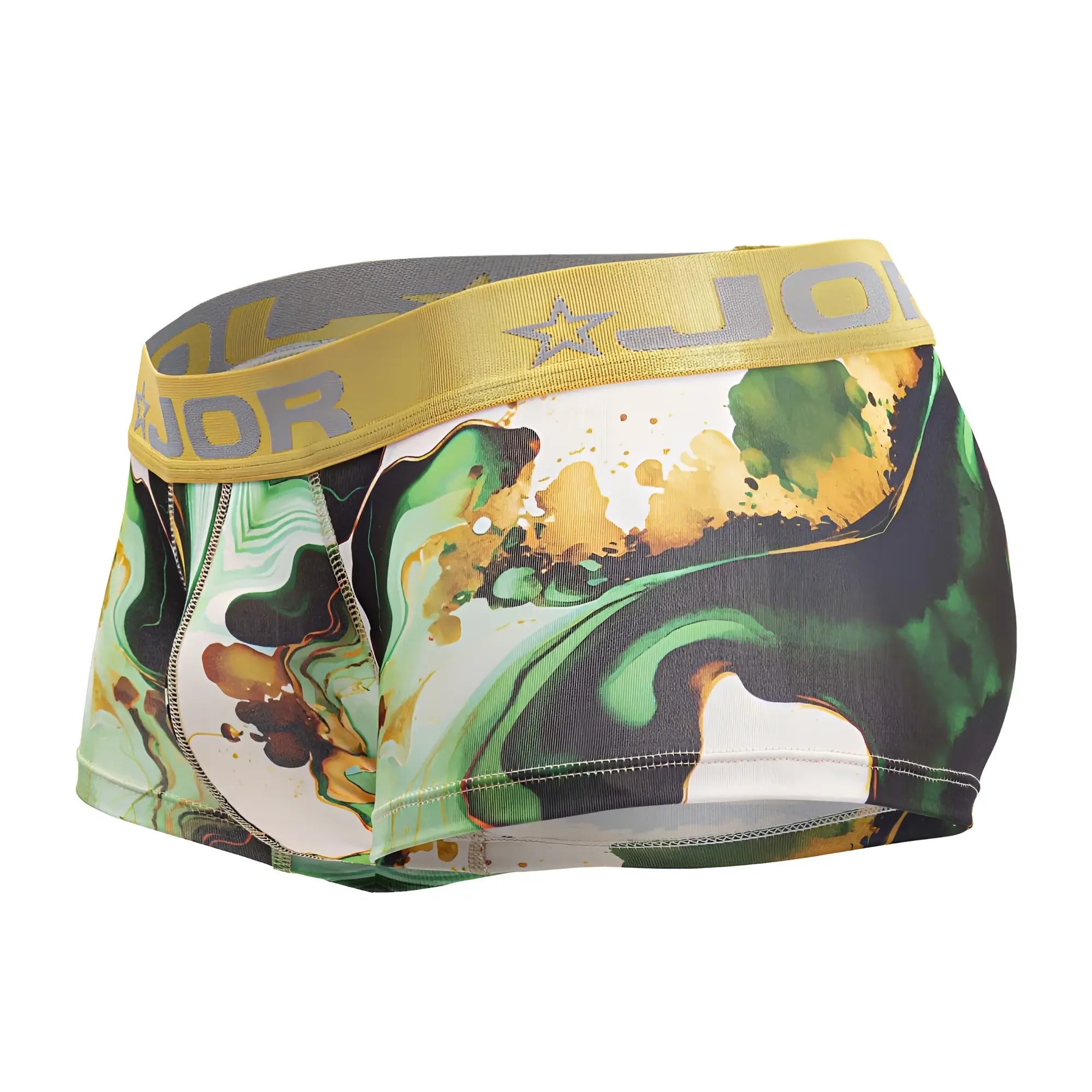 Men’s jor 2080 dublin trunks green and gold paint-splatter boxer briefs with yellow logo waistband