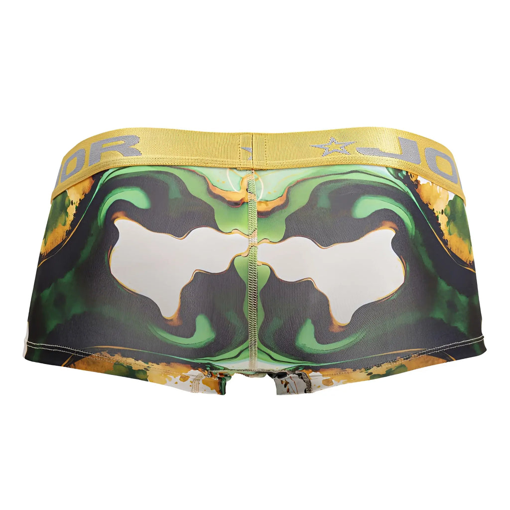 Jor 2080 Dublin trunks green and gold abstract print men’s briefs with yellow jor logo elastic waistband