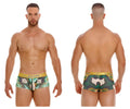 Green and white patterned jor 2080 dublin trunks boxer briefs with gold waistband featuring jor brand logo