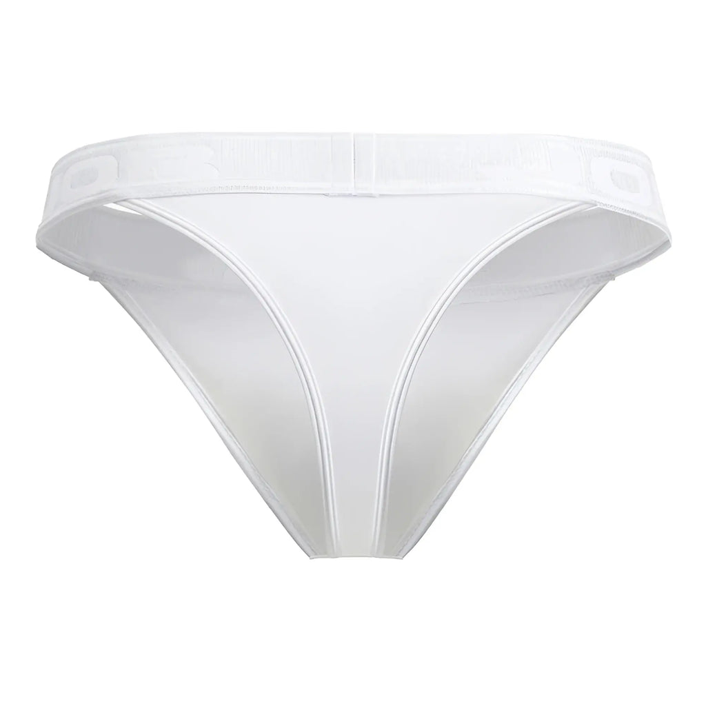 White sheer mesh thong jor 2144 element with wide elastic waistband and subtle branding front view
