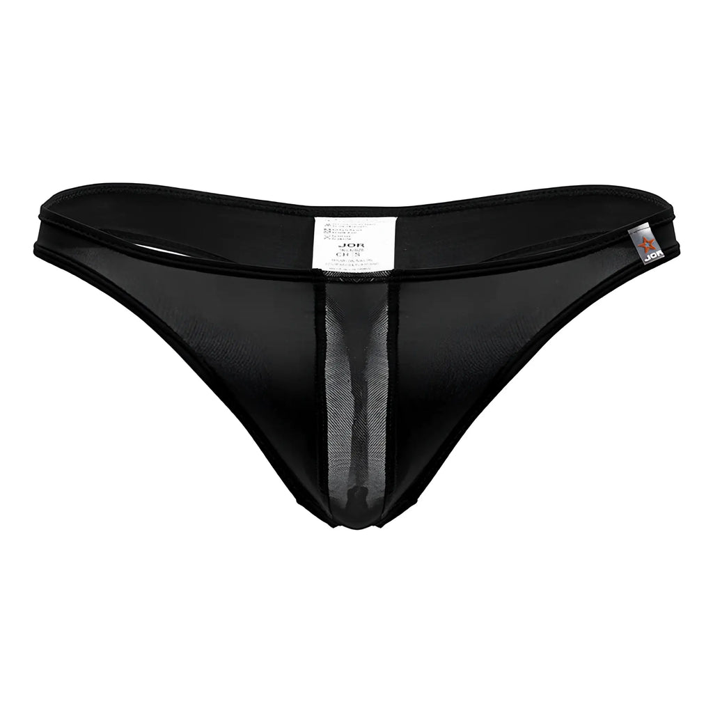 Black jor 2151 apolo thong with a sheer mesh panel down the center in black color