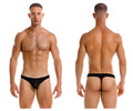 Black sheer mesh briefs with a solid black waistband from jor 2151 apolo thongs in black shown from the back side
