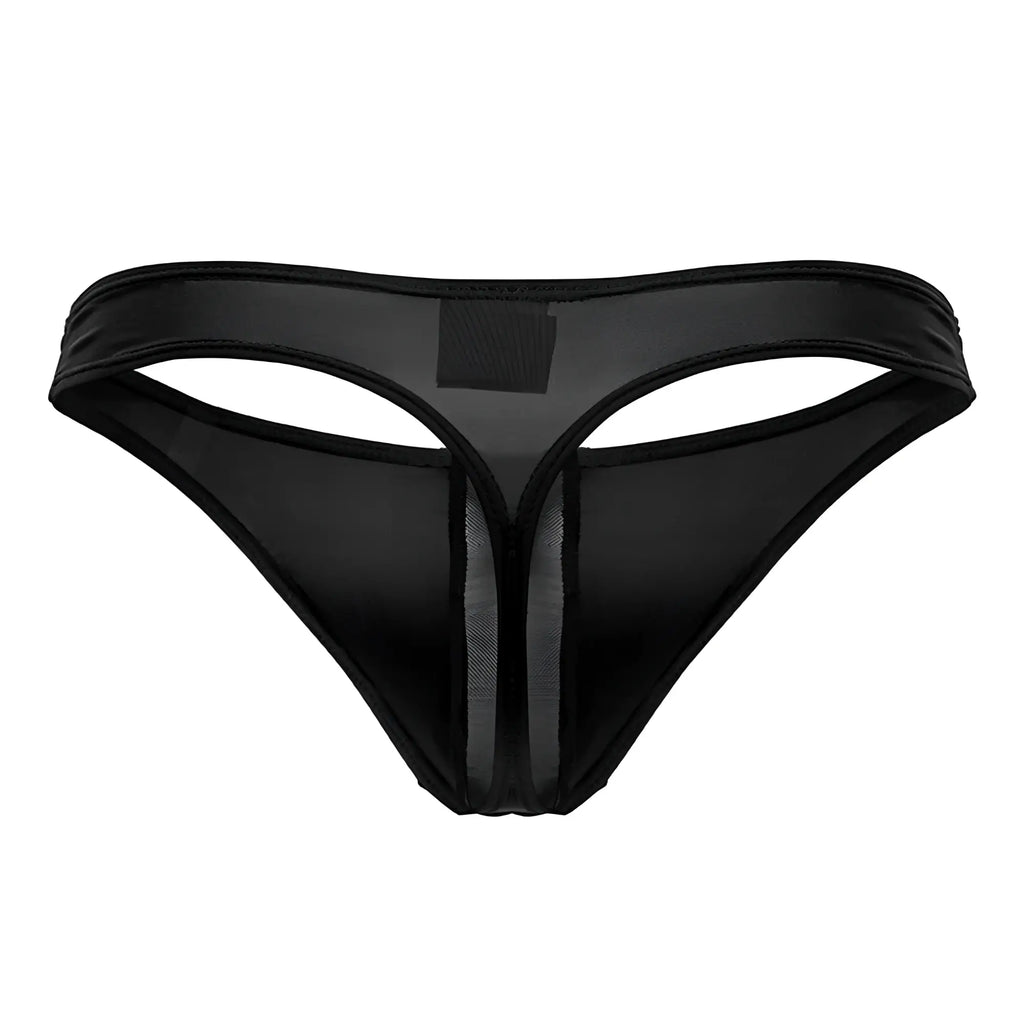 Black sheer mesh thong jor 2151 apolo thong with solid black waistband and center panel front view