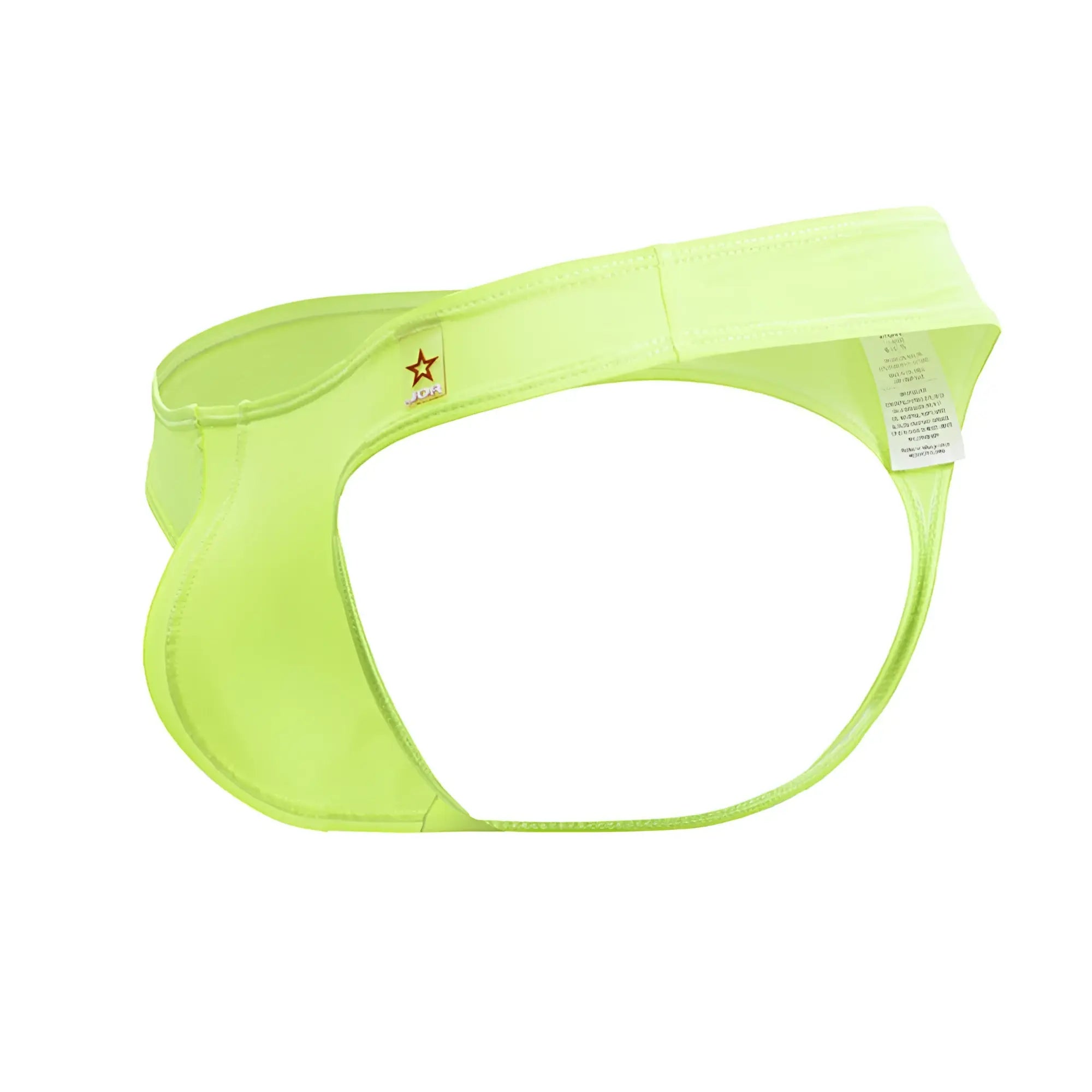 Bright lime green jor 2151 apolo thongs made of smooth elastic fabric with a small star logo on the waistband