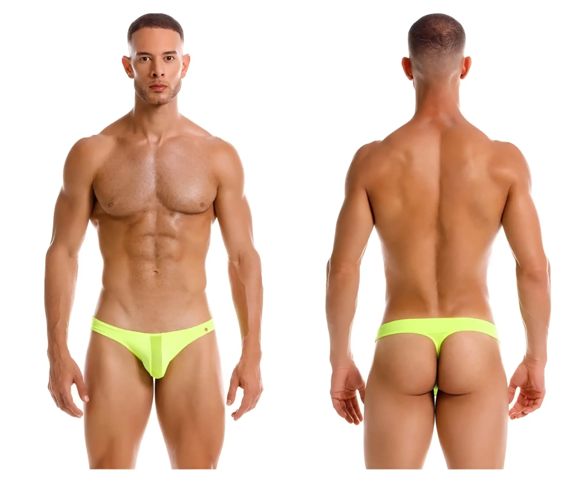 Neon green JOR 2151 Apolo thong briefs made of soft breathable fabric shown from the back side