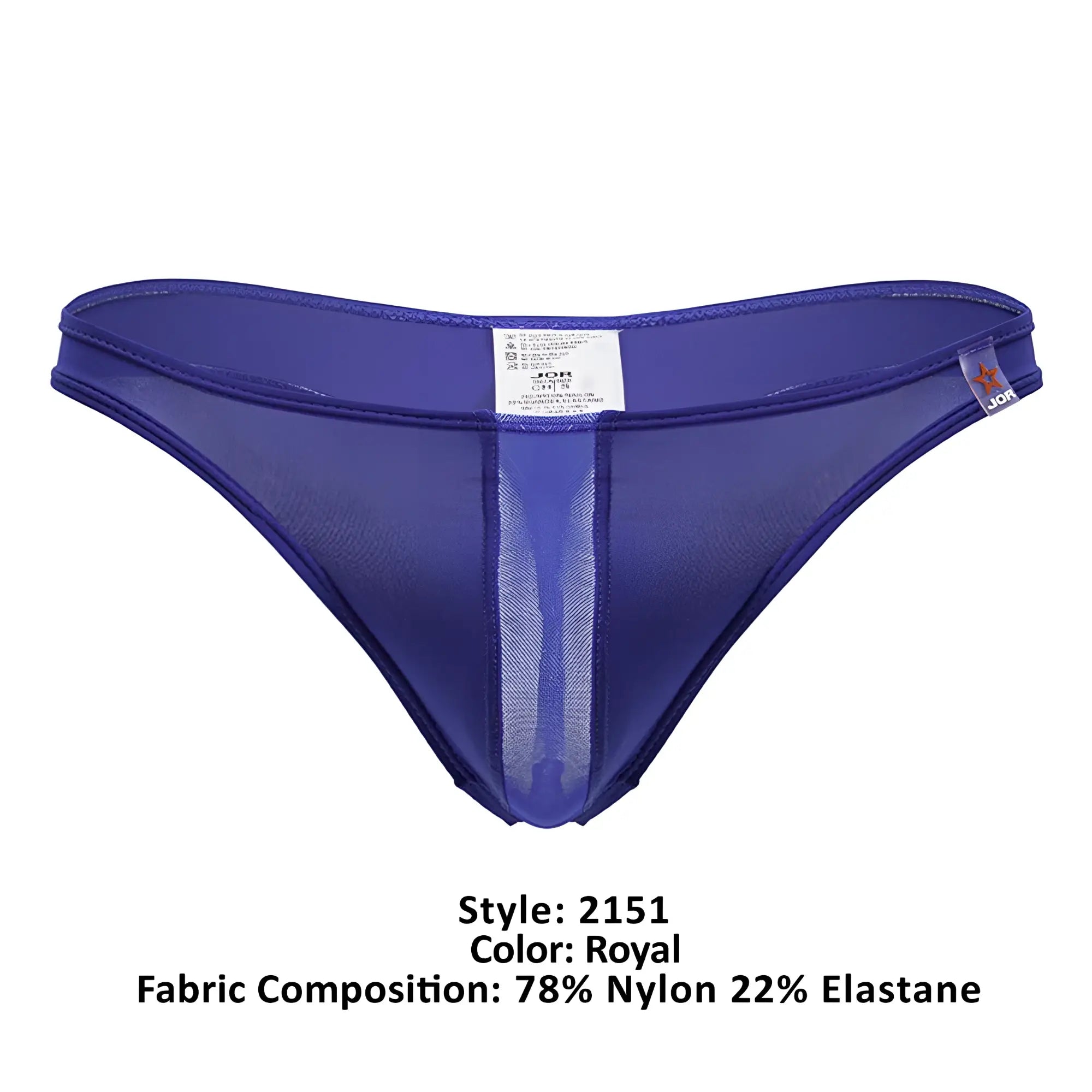Royal blue sheer mesh thong jor 2151 apolo with solid central panel and elasticized waistband front view