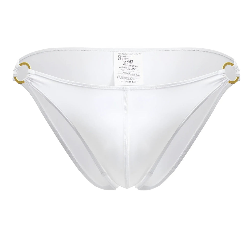 White sheer mesh bikini bottom with gold toned metal rings at the sides from JOR 2152 Magnus bikini collection