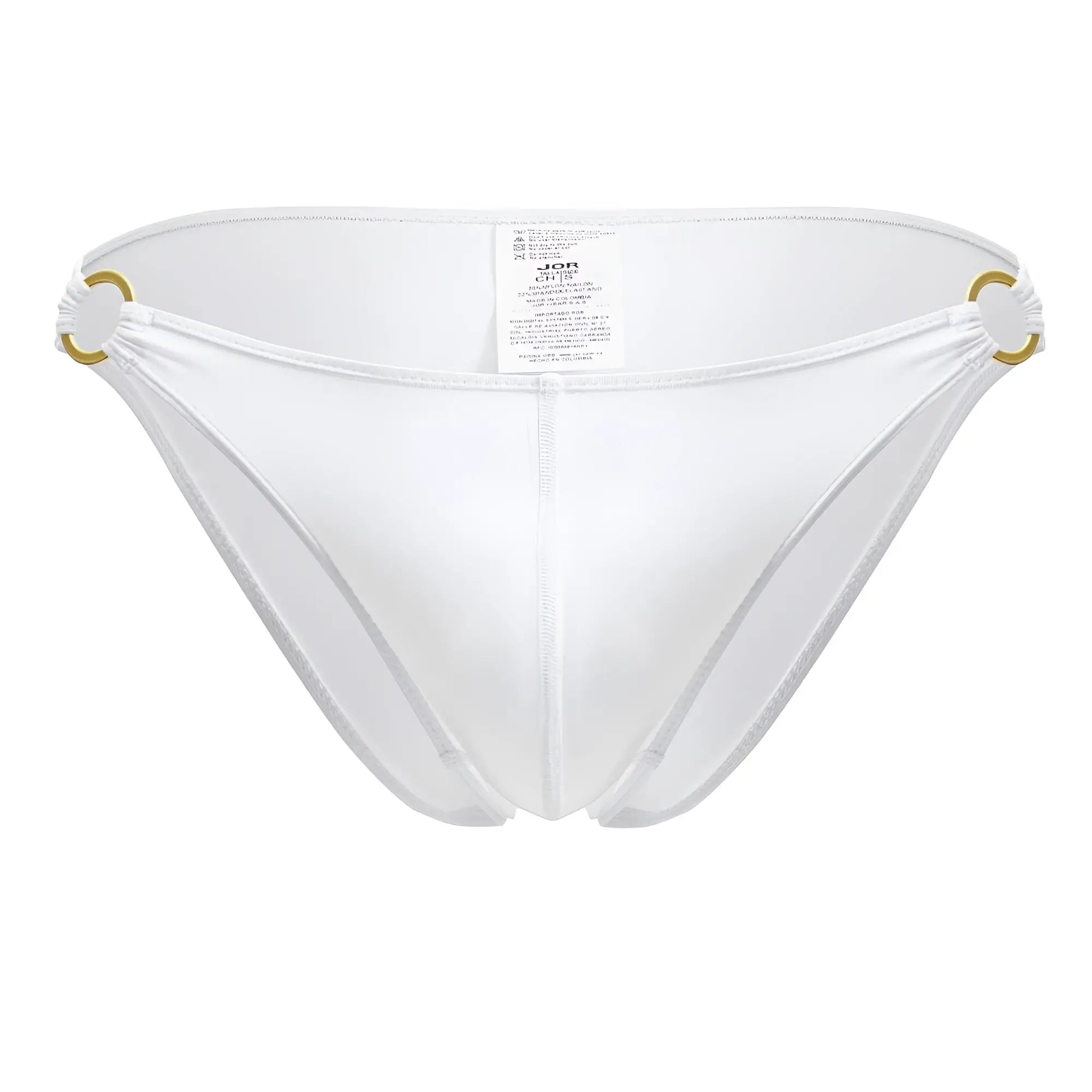 White sheer mesh bikini bottom with gold toned metal rings at the sides from JOR 2152 Magnus bikini collection