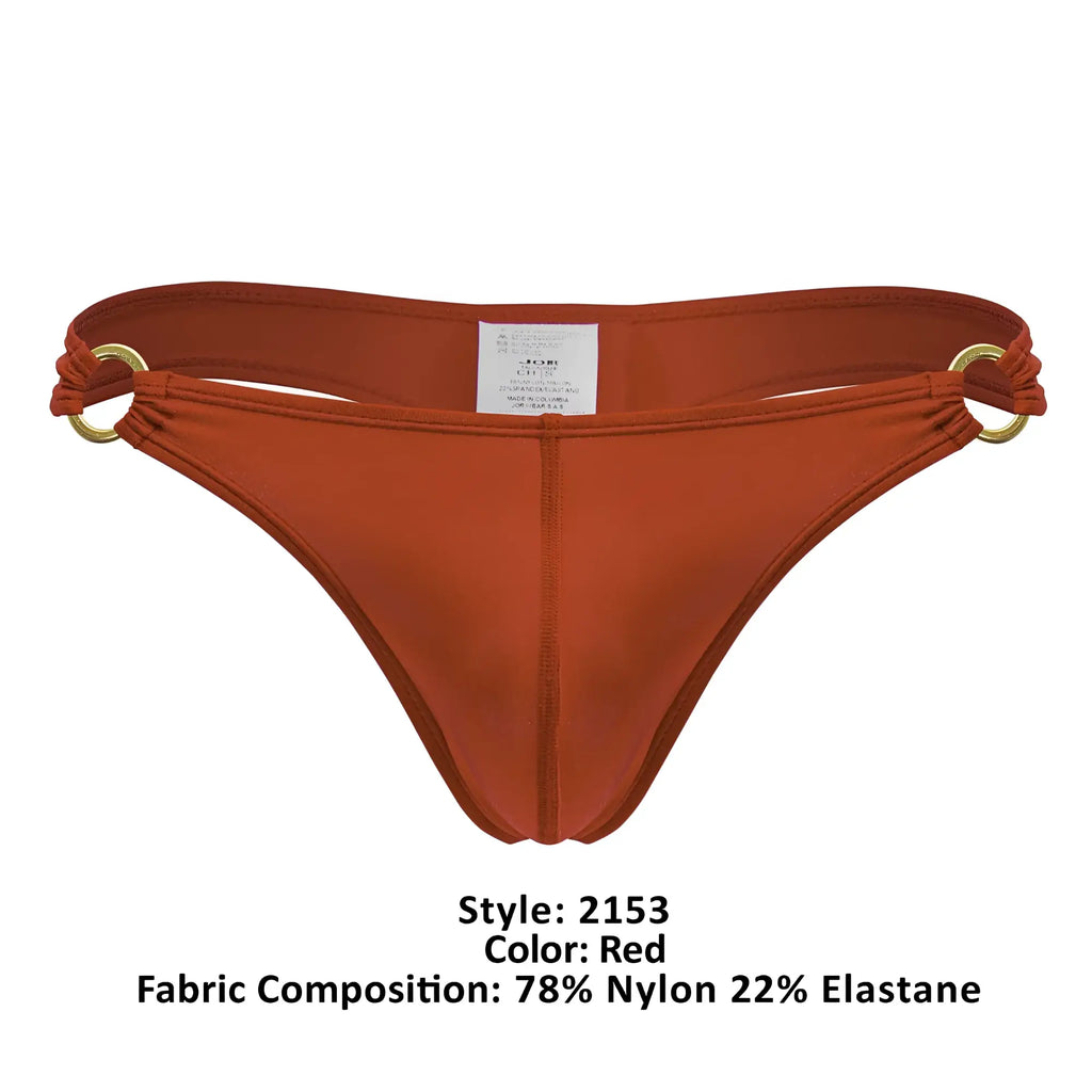 Red thong bikini bottom jor 2153 magnus with gold metal rings, stretchy 78 nylon 22 elastane red fabric