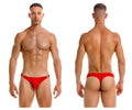 Red jor 2153 magnus thong briefs with gold-tone metal accents showing front view