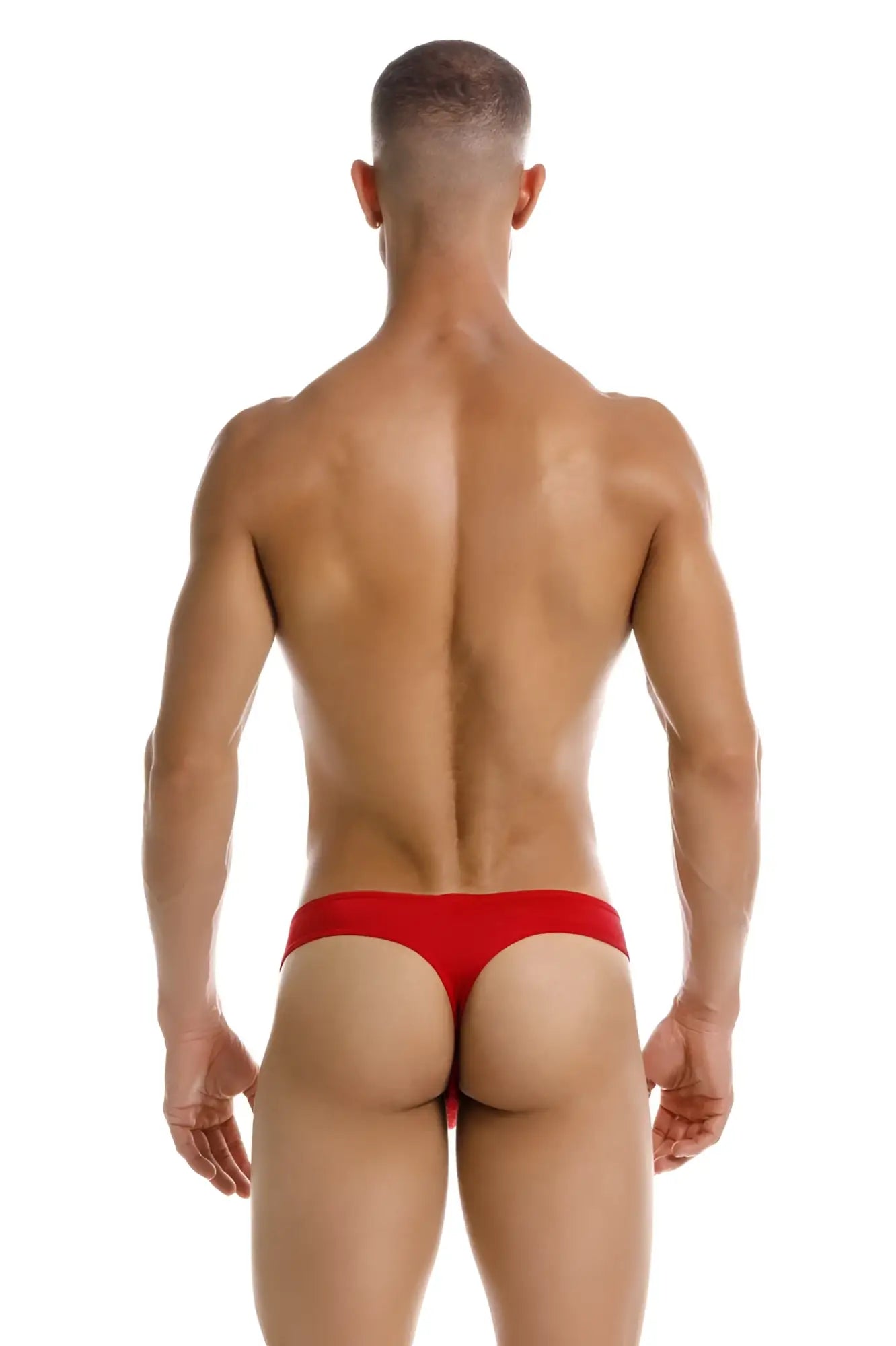 Red jor 2153 magnus thong underwear in form-fitting design showing the back side in smooth fabric