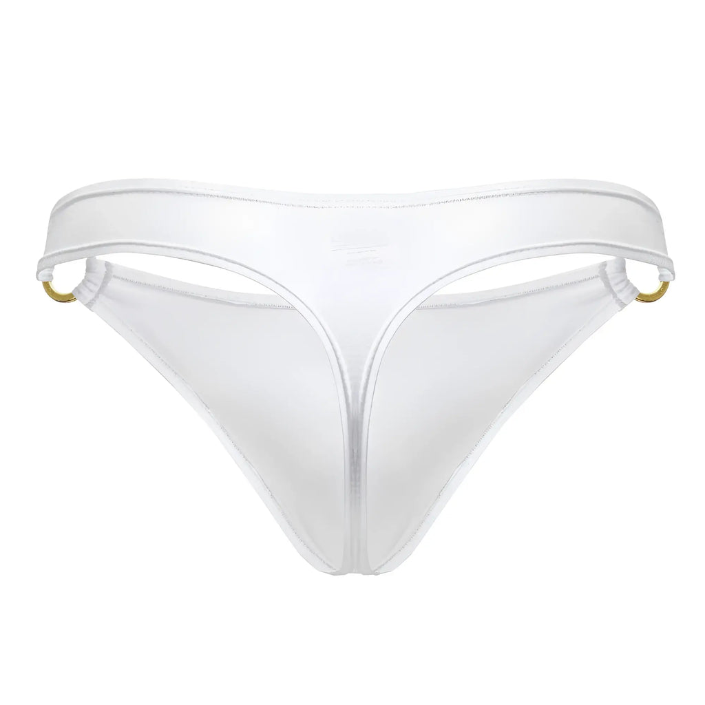 White thong bikini bottom jor 2153 magnus with gold-tone metal rings at the sides in white color