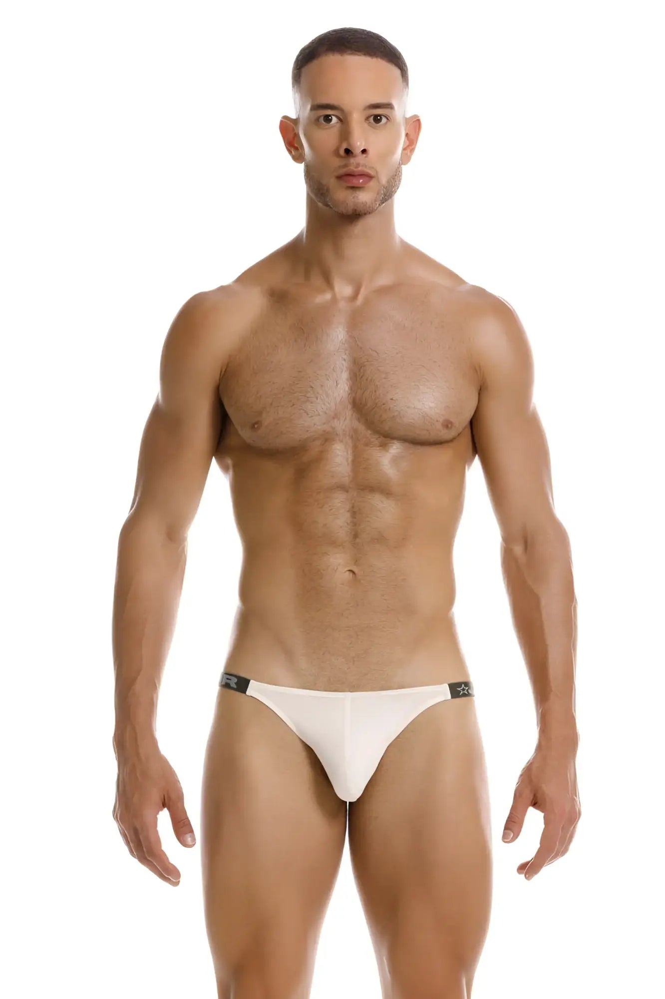 White athletic briefs jor 2156 eros bikini with black waistband trim in beige for comfortable activewear use